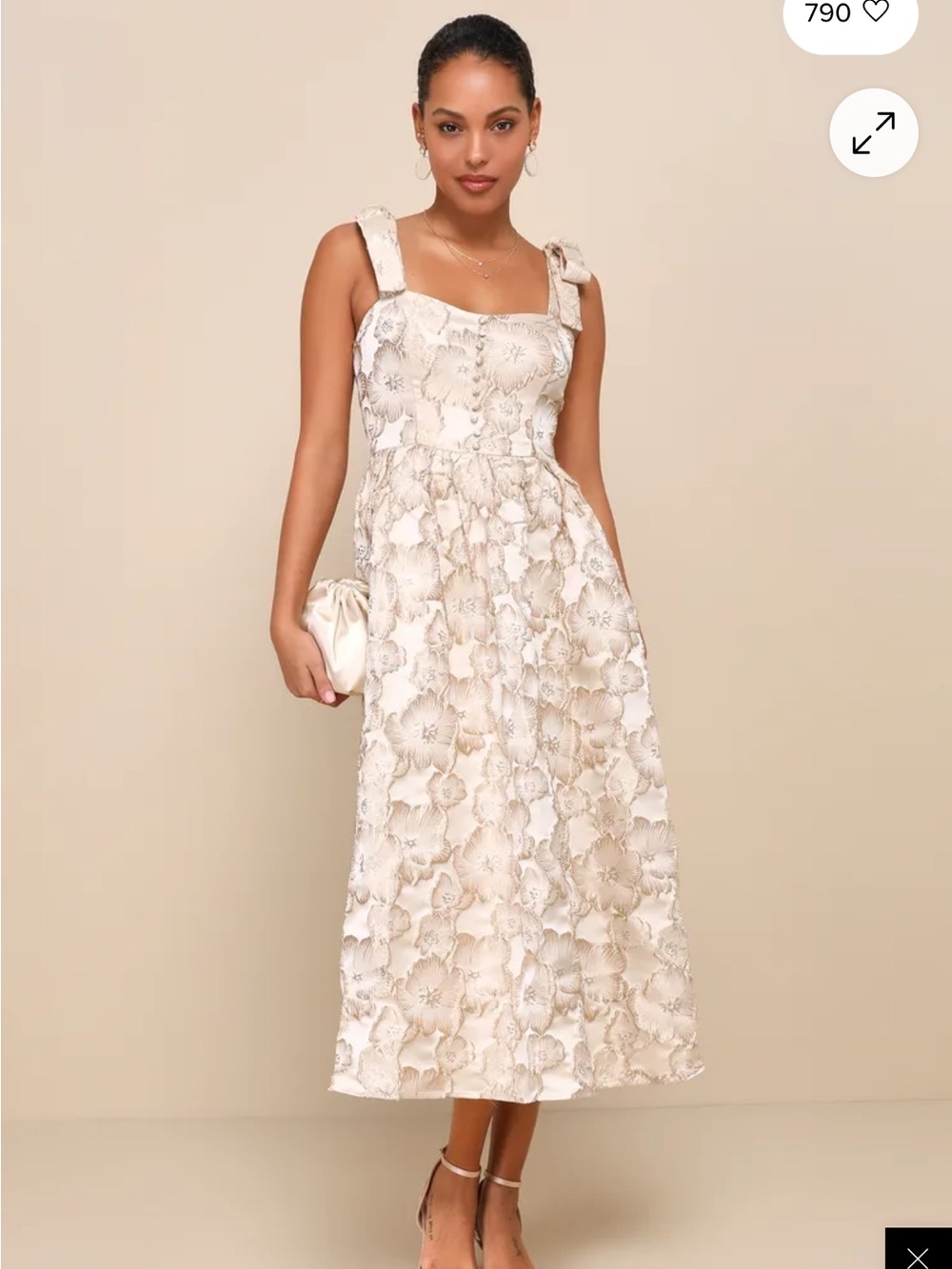 Lulu's NWT Cream Floral Jacquard Midi Dress with Tie Straps